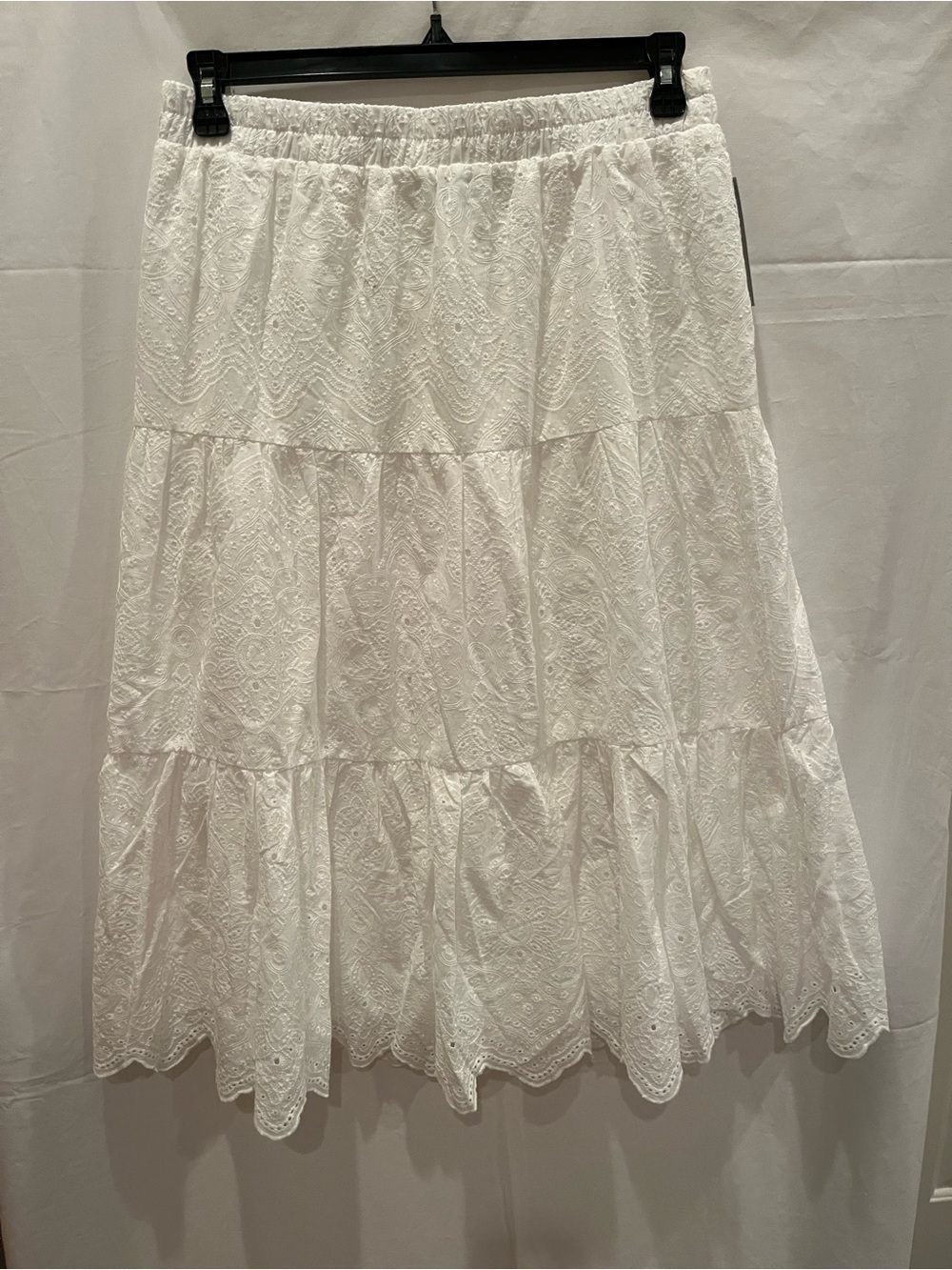 NWT WD.NY White Tiered Eyelet Midi Skirt 100% cotton
